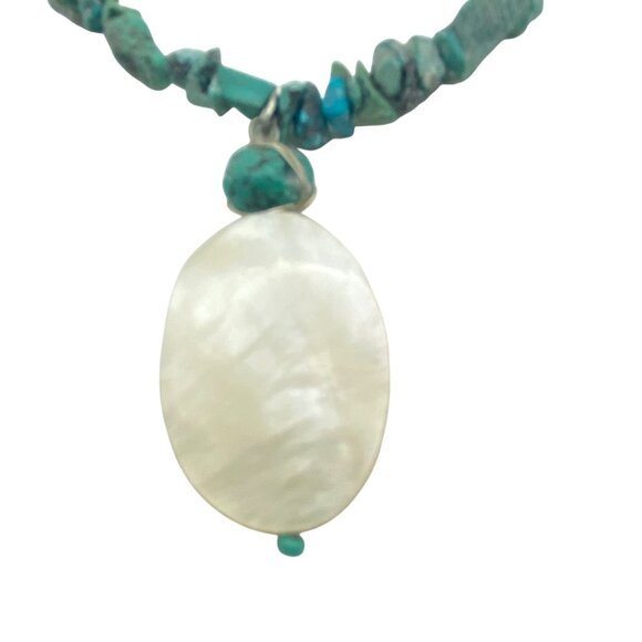 Turquoise Chip Necklace Mother Of Pearl Shell Pendant Boho Southwestern - Picture 6 of 12